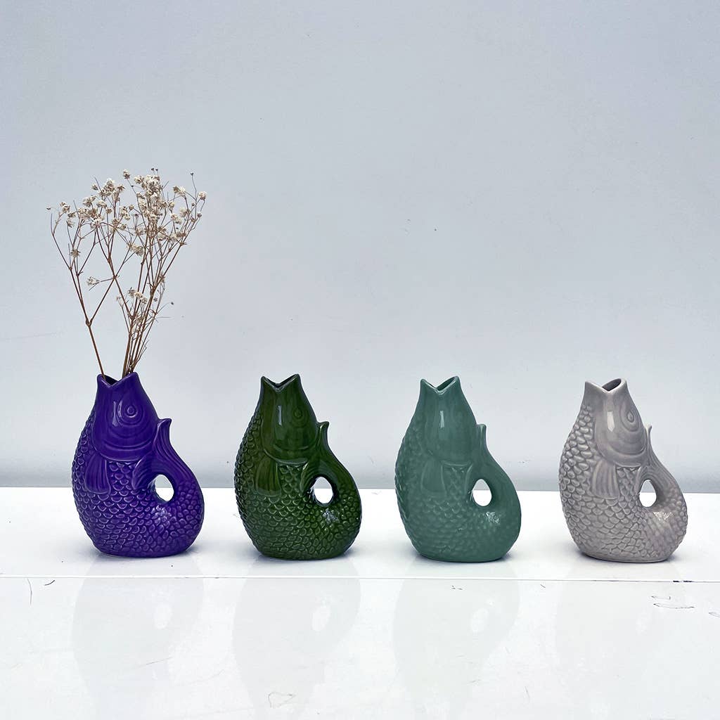 Vas keramisk fisk liten lila L8 2 P5 H12cm
