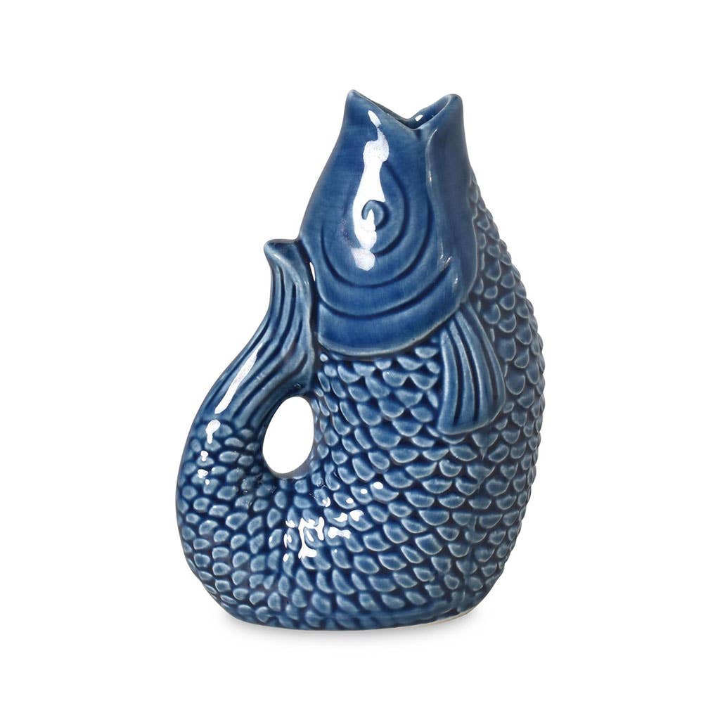Keramisk fiskvas, liten, blå, L8,2 D5 H12 cm