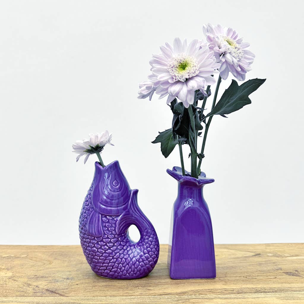 Vas keramisk fisk liten lila L8 2 P5 H12cm