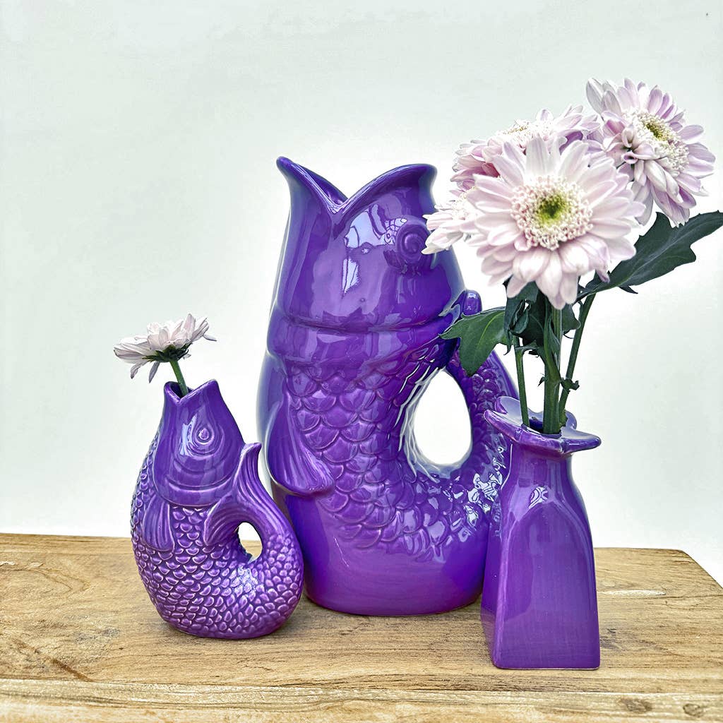 Vas keramisk fisk liten lila L8 2 P5 H12cm