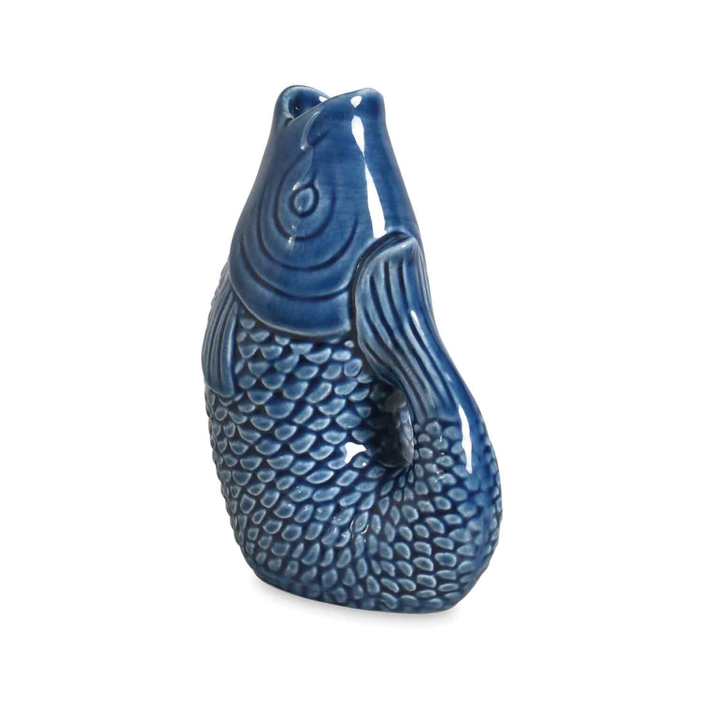 Keramisk fiskvas, liten, blå, L8,2 D5 H12 cm